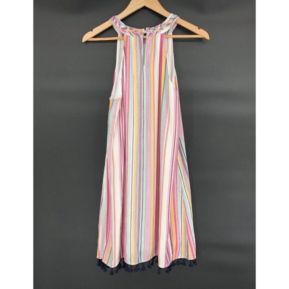 THML Women's Multicolor Striped Halter Dress M Tassels Party Summer Bohemian - Picture 2 of 9